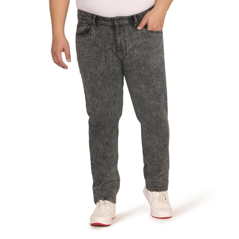 Straight Fit Charcoal Textured Denim Jeans