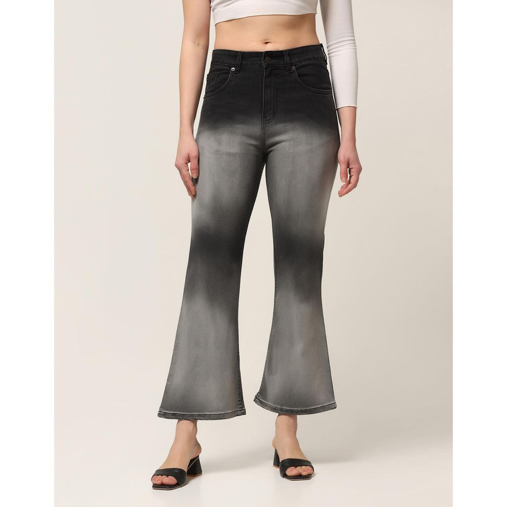 Women's Cotton Spandex Denim Jeans: Black Grey Ombre